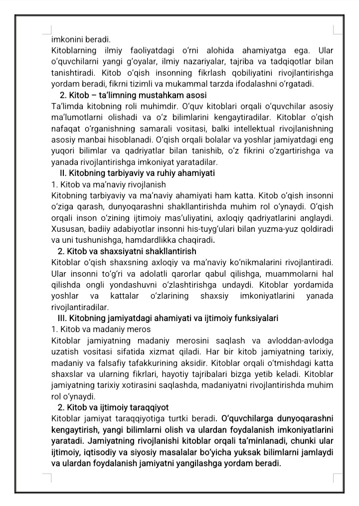 Safoyeva Mohichehraning "Kitob bizga nima beradi?" nomli maqolasi