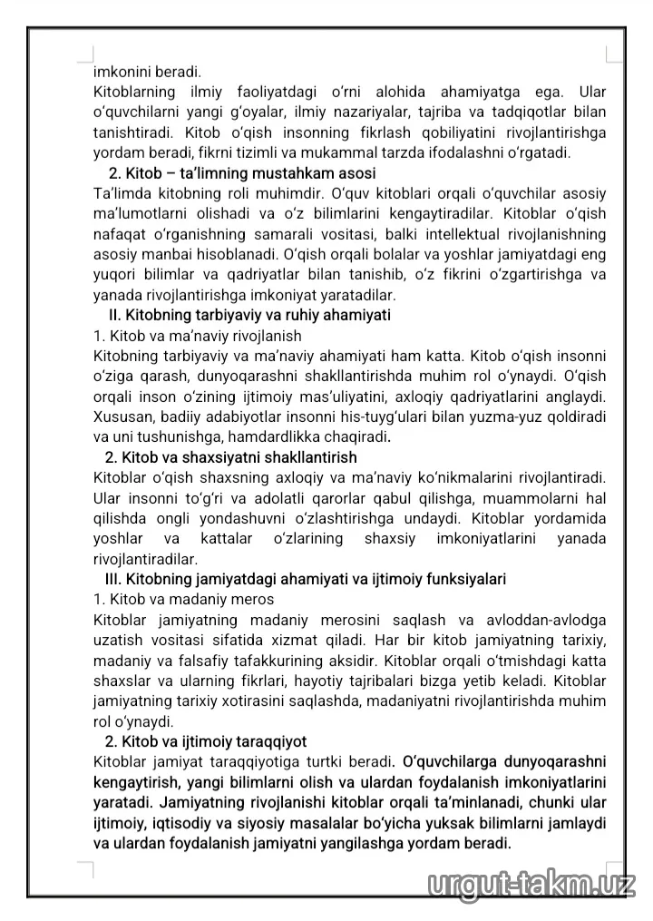 Safoyeva Mohichehraning "Kitob bizga nima beradi?" nomli maqolasi
