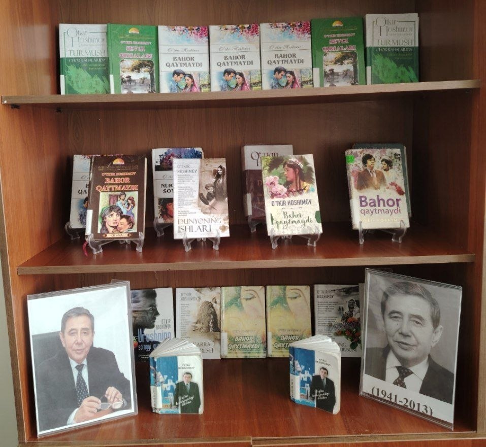 O‘zbekiston xalq yozuvchisi O‘tkir Hoshimov tavalludining 85 yilligiga bag‘ishlab tayyorlangan kitob ko‘rgazmasi